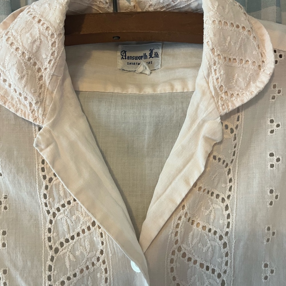 Vintage Light Pink Eyelet Embroidered Cotton Blouse